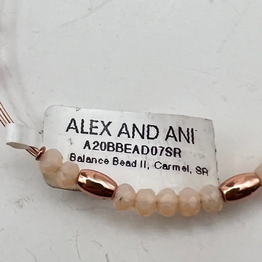 Alex And Ani Balance Bead II Carmel Rose Gold Tone Bangle Bracelet Pink NWT - Picture 2 of 7